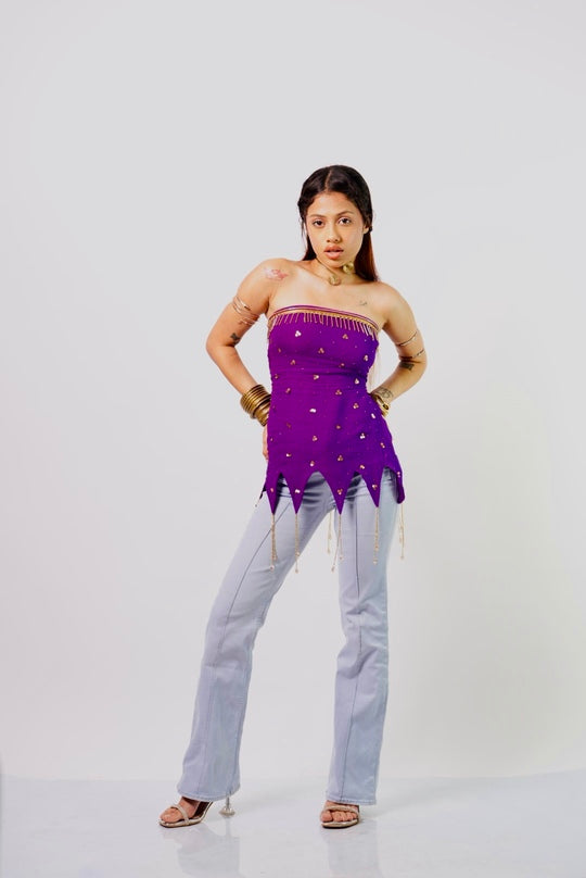 Basanti – Hand Embroidered Strapless Corset-Back Tunic Top